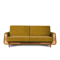 Żółta sofa rozkładana welur GUSTAVO