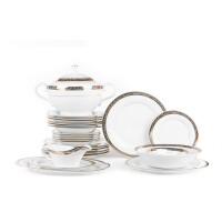 Serwis obiadowy polska porcelana dla 6 osób biały / złoty wzór CONTE