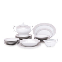 Serwis obiadowy polska porcelana 24 elementy biały / platynowy wzór dla 6 os. SCANIA