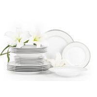 Serwis obiadowy polska porcelana 18 elementów biały / platynowy wzór dla 6 os. AGAWA PLATIN