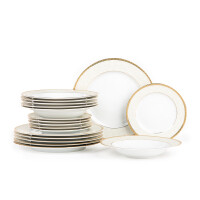 Serwis obiadowy polska porcelana 18 elementów biały / złoty wzór dla 6 os. AGAWA GOLD