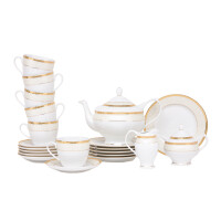 Serwis herbaciany polska porcelana 15 elementów biały / złoty wzór dla 6 os. AGAWA GOLD