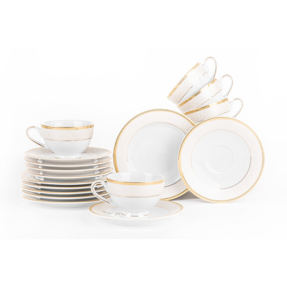 Serwis herbaciany polska porcelana 6 os. 12 elementów biały / złoty wzór MARTHA GOLD