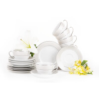 Serwis herbaciany polska porcelana 12 elementów biały / platynowy wzór dla 6 os. SCANIA