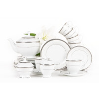 Serwis herbaciany polska porcelana 15 elementów biały / platynowy wzór dla 6 os. GEOS PLATIN