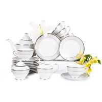 Serwis herbaciany polska porcelana 6 os. 15 elementów biały / platynowy wzór MARTHA PLATIN