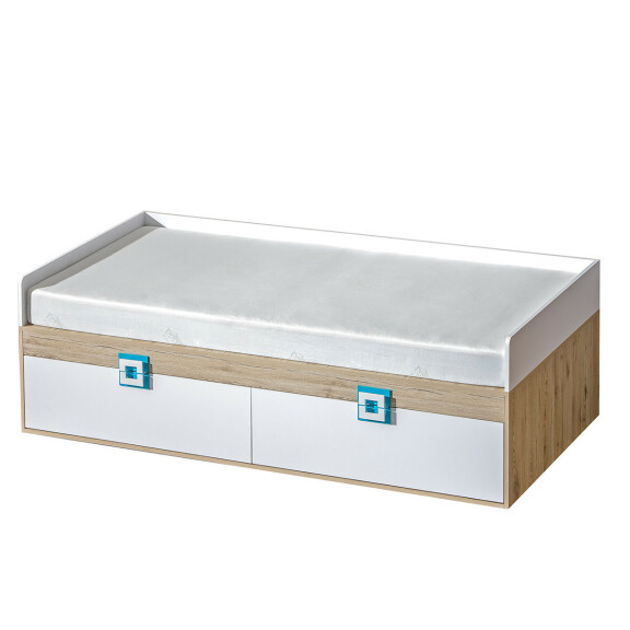 Kolorowe pojedyncze łóżko do pokoju dziecięcego 90 x 200 białe / jasny dąb / turkusowe CAMBI
