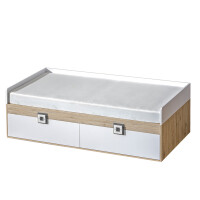 Kolorowe pojedyncze łóżko do pokoju dziecięcego 90 x 200 białe / jasny dąb / szare CAMBI