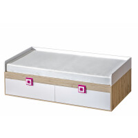 Kolorowe pojedyncze łóżko do pokoju dziecięcego 90 x 200 białe / jasny dąb / różowe CAMBI