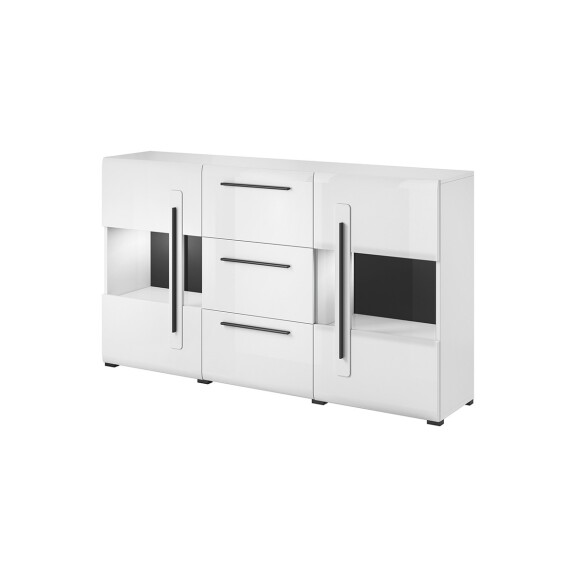 Komoda z witryną 180 cm w stylu modern biały połysk TULSA