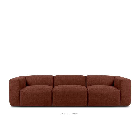 Sofa 3 boho modułowa w tkaninie plecionej pomarańczowa BUFFO