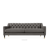Elegancka sofa trzyosbowa welur z pikowaniem szary NOMUS