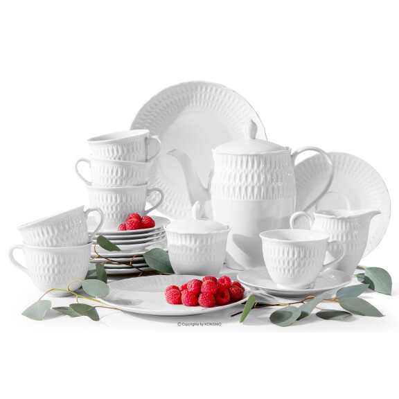 Elegancki zestaw kawowy z porcelany biały 6 os. (21 el.) SOFIA