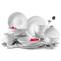 Elegancki zestaw obiadowo-kawowy z porcelany biały 6 os. (30 el.) SOFIA