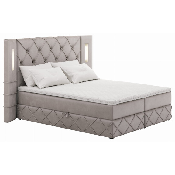 Łóżko 140x200 Kontynentalne Grosseto + 2 Pojemniki + Materac + Toper + LED Tkaniny I Kolory Do Wyboru