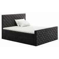 Łóżko 180x200 Kontynentalne BOSS 2 LUX + 2 Pojemniki + Materac + Toper | Tkaniny i Kolory Do Wyboru