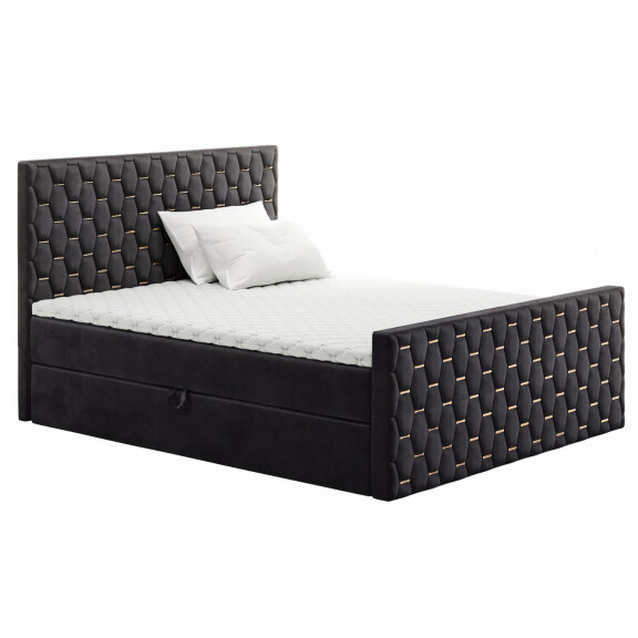 Łóżko 140x200 Kontynentalne BOSS 2 LUX + 2 Pojemniki + Materac + Toper | Tkaniny i Kolory Do Wyboru