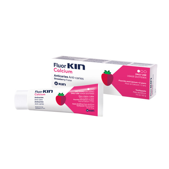 KIN FluorKIN Calcium truskawkowa pasta do zębów dla dzieci z fluorem i wapniem 75ml