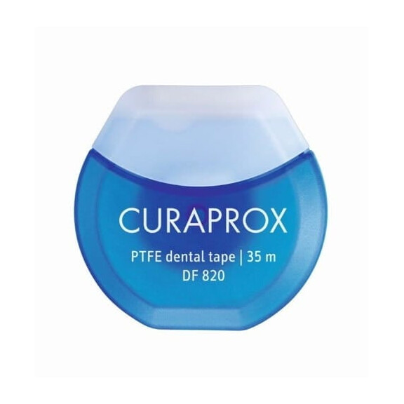 CURAPROX DF 820 PTFE dental Tape - teflonowa, miętowa taśma dentystyczna nasączona chlorheksydyną 35m