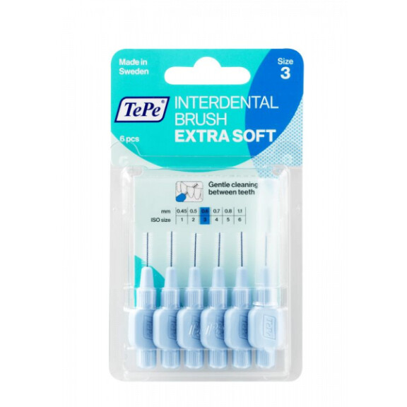 TePe Extra Soft - bardzo miękkie szczoteczki międzyzębowe 0,6 mm, jasno niebieskie, 6 szt.