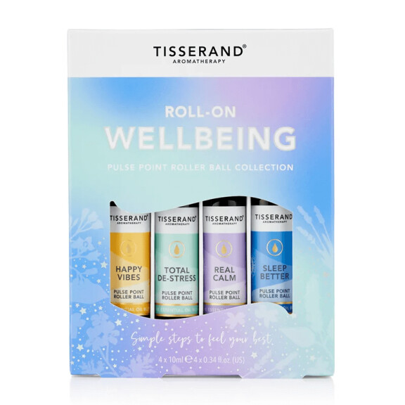 TISSERAND AROMATHERAPY Roll-on Wellbeing - Zestaw olejków eterycznych roll-on dla poprawy nastroju (4 x 10 ml)