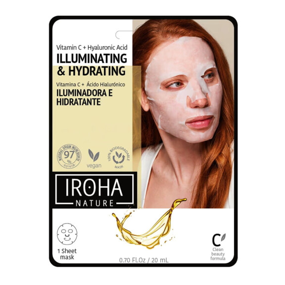 Iroha nature Illuminating Hydrating Tissue Face Mask rozświetlająco-nawilżająca maska w płachcie z witaminą C i kwasem hialuronowym 20ml E1