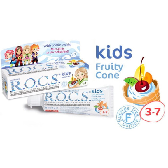 ROCS KIDS Pasta Do Zębów Dla Dzieci Owocowy Rożek 45 g - bez fluoru