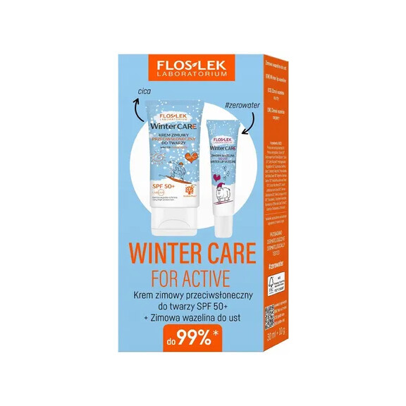 FLOSLEK - ZESTAW WINTER CARE FOR ACTIVE (Krem zimowy przeciwsłoneczny SPF50+ i zimowa wazelinka do ust)
