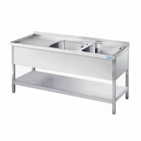 Zlew 2-komorowy (P) z półką 1600x700x850(900) mm | Rilling AST0716C2RTZ