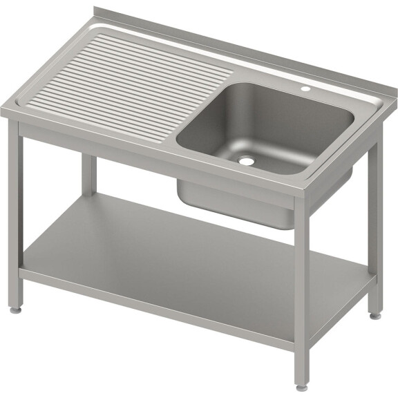 Stół ze zlewem 1-kom.(P),z półką 1300x700x850 mm skręcany, blat tłoczony