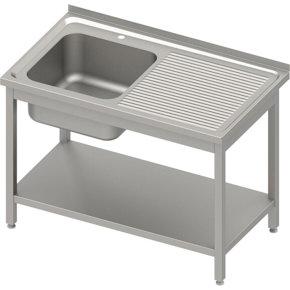 Stół ze stali nierdzewnej ze zlewem 1-kom.(L),z półką 800x600x850 mm skręcany, blat tłoczony