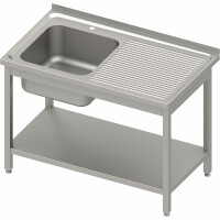 Stół ze zlewem 1-kom.(L),z półką 1300x600x850 mm skręcany, blat tłoczony