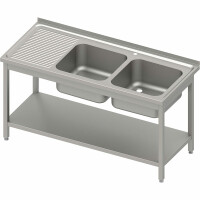 Stół ze zlewem 2-kom.(P), z półką 1200x700x850 mm skręcany, blat tłoczony