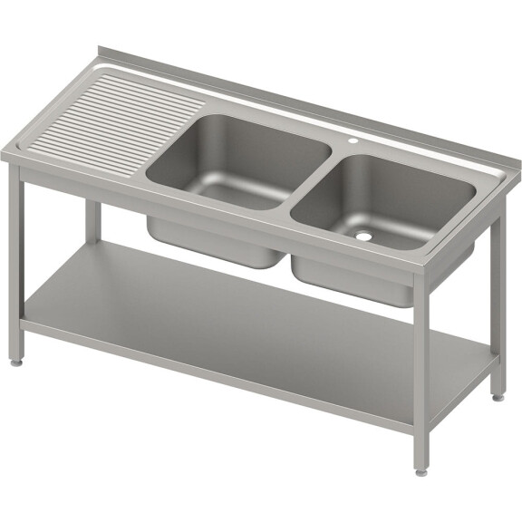 Stół ze zlewem 2-kom.(P),z półką 1300x700x850 mm skręcany, blat tłoczony