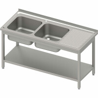 Stół ze zlewem 2-kom.(L),z półką 1300x700x850 mm skręcany, blat tłoczony