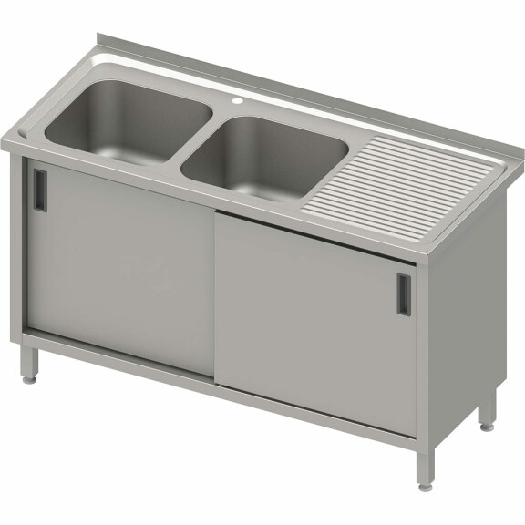 Zlew 2-komorowy, drzwi suwane 1300x700x850 mm, blat tłoczony