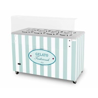 Dystrybutor do lodów, konserwator Retro 8 TUB okrągłe kuwety | 1283x670x895 mm | GELATO POZETTI 8PASTEL BLUE | Resto Quality GELATO POZETTI 8 PASTEL B