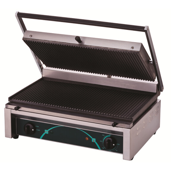 Grill profesjonalny elektryczny kontaktowy panini szeroki RN102 | 2 płyty ryflowane