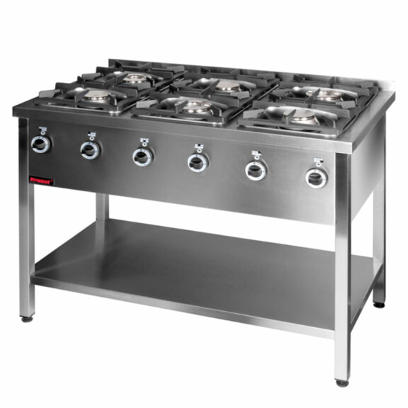 Trzon gastronomiczny gazowy na podstawie otwartej 6-palnikowy 3x4,5kW + 3x7,5kW