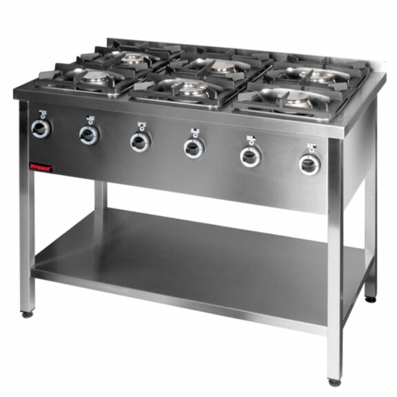Trzon gastronomiczny gazowy na podstawie otwartej 6-palnikowy 2x4,5kW + 2x7,5kW + 2x9,0kW