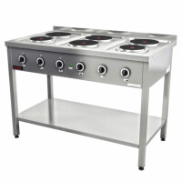Trzon gastronomiczny elektryczny na podstawie otwartej 6-płytowy 4x2,6kW + 2x2,0kW