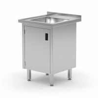 Zlew nierdzewny z szafką z drzwiami na zawiasach 600x700x850 mm