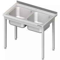 Zlew gastronomiczny ze stali nierdzewnej, dwukomorowy 1000×600×850 mm skręcany 954536100