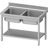 Zlew gastronomiczny dwukomorowy z półką 1000×600×850 mm skręcany 954586100